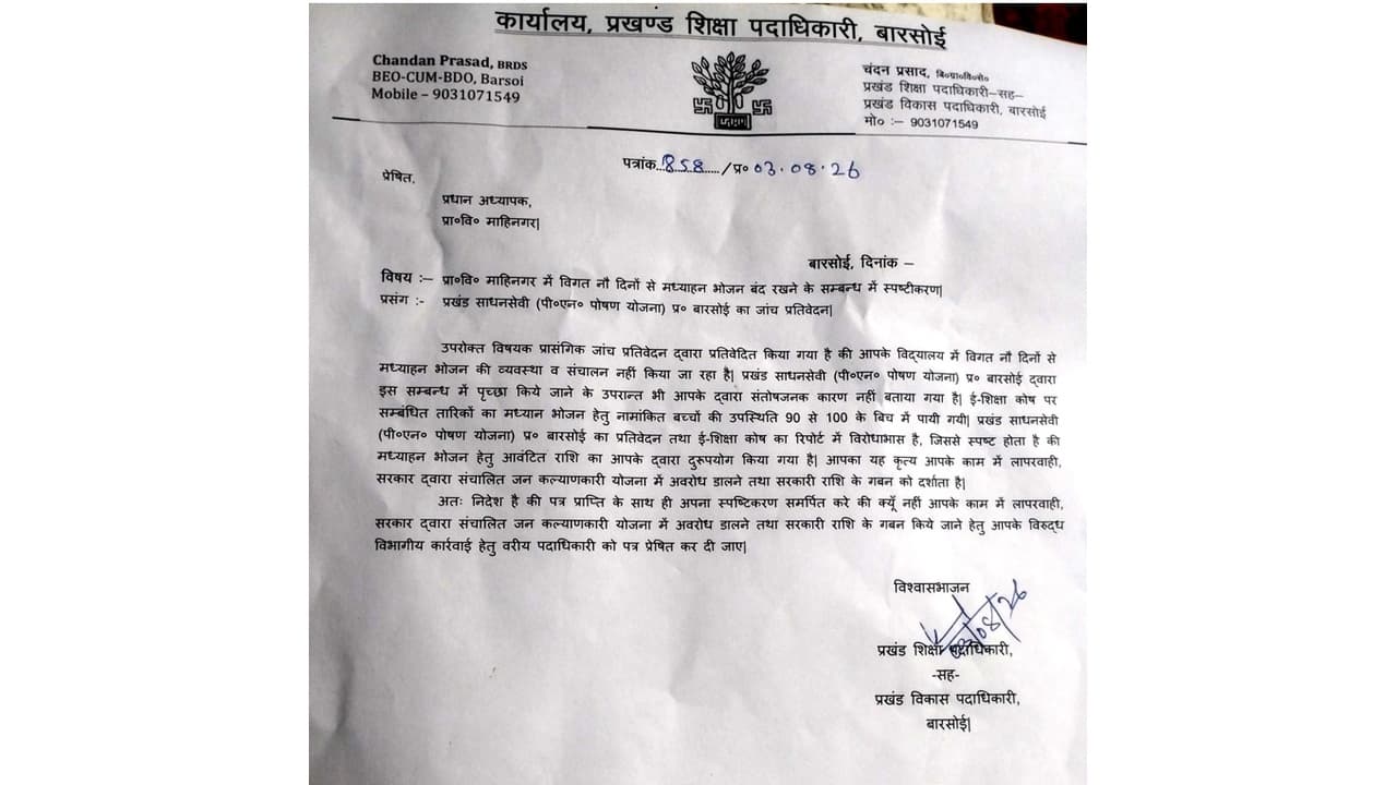 कटिहार: 9 दिन तक बच्चों को नहीं मिला मिड-डे मील, 142 छात्रों वाले स्कूल में सरकारी राशि के दुरुपयोग का शक