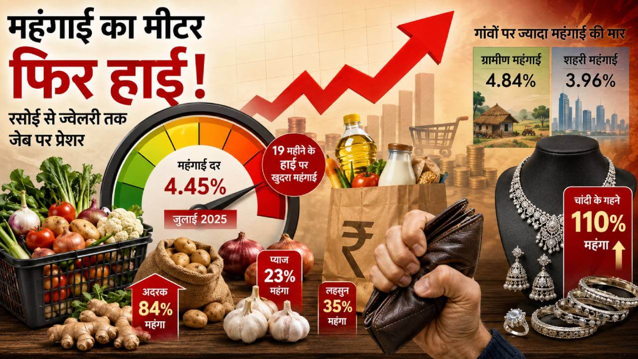 महंगाई का मीटर फिर हाई: रसोई से ज्वेलरी तक जेब पर प्रेशर, जुलाई में खुदरा महंगाई 4.45%